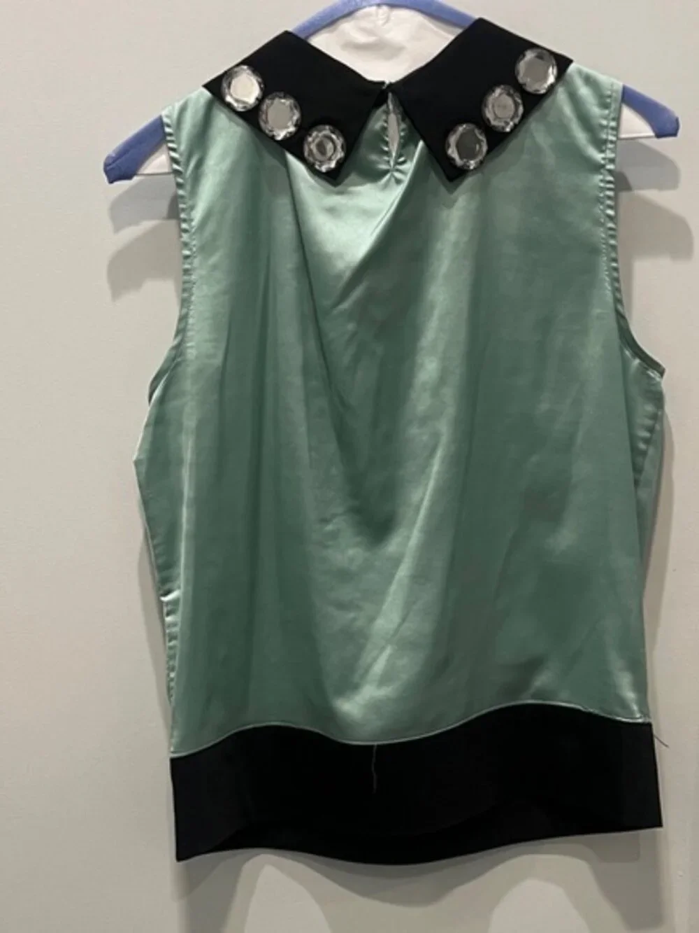 Kate Spade Mint Green Sleeveless Blouse with Embellished Collar